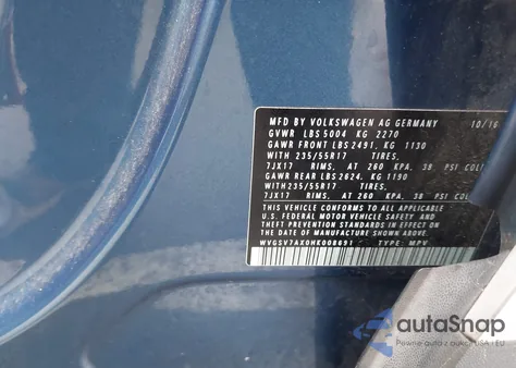 2017 Volkswagen Tiguan 2.0T Wolfsburg Edition из США, поврежденный, VIN WVGSV7AX0HK008691